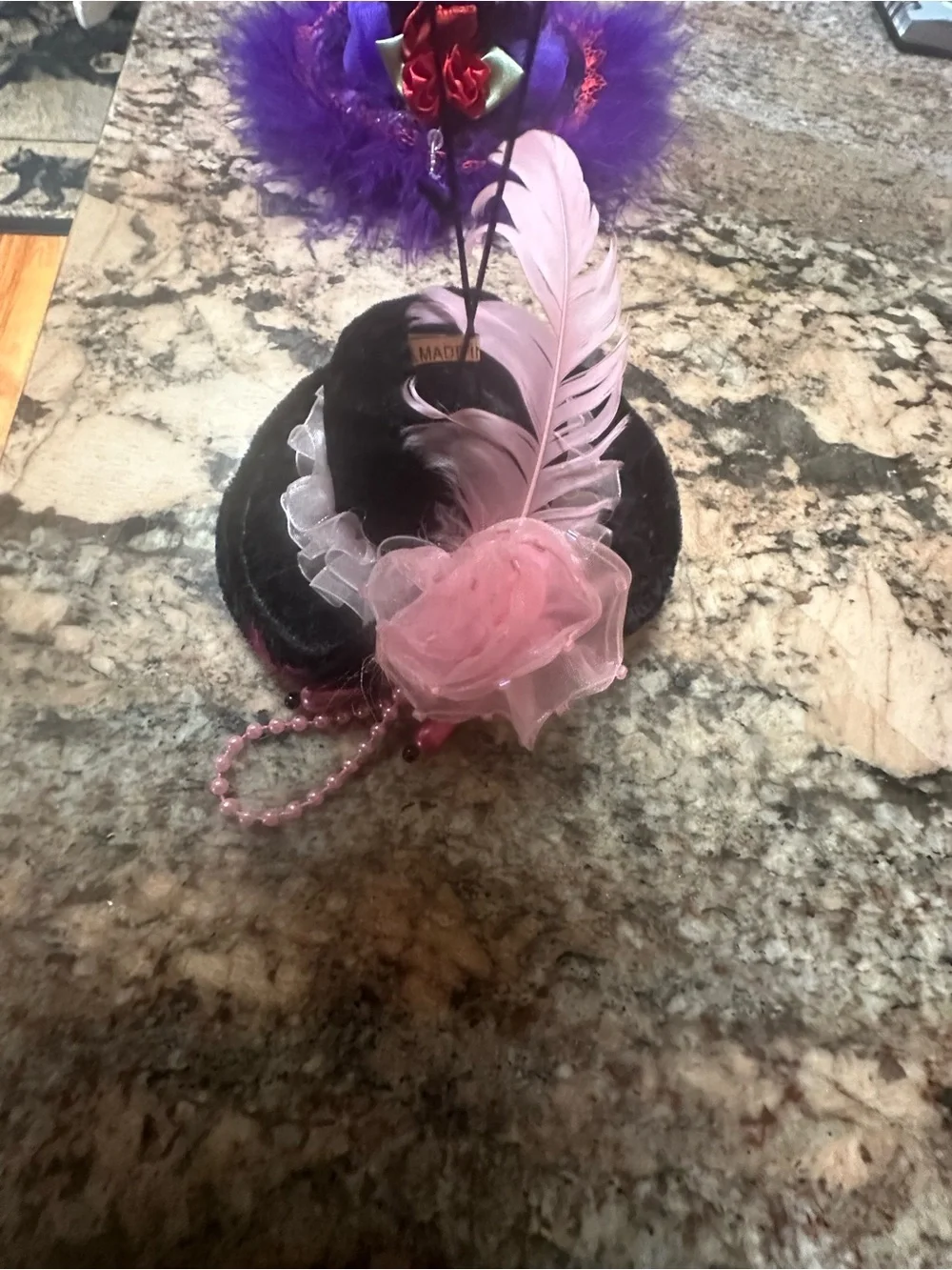 Vintage-Inspired Purple and Red Feathered Pillbox Hat Set - Hanging Decorations